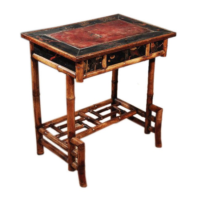 A Napoleon III Lacquer and Bamboo Writing Table For Sale