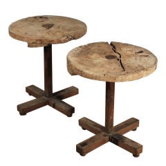 A Pair of French Rustic Burl Walnut and Oak Cocktail Tables