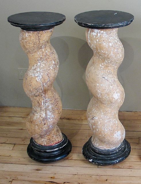 A Near Pair of French Painted Barley-Twist Columns