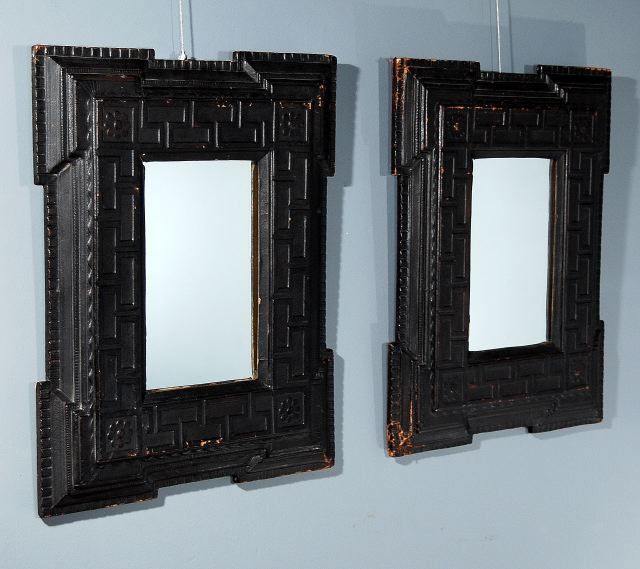 A Pair of Spanish Renaissance Revival Embossed Leather Frames