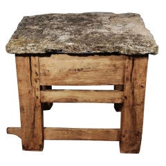 Antique A Rustic French Bleached Oak and Limestone Center Table