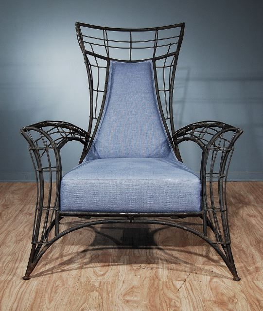 Mid-20th Century A Pair of Italian Welded Iron and Upholstered Armchairs For Sale