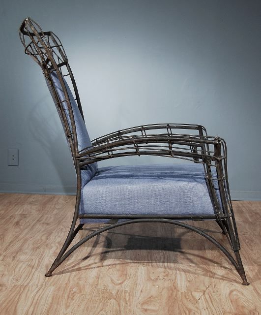 A Pair of Italian Welded Iron and Upholstered Armchairs For Sale 3