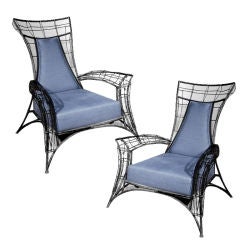 A Pair of Italian Welded Iron and Upholstered Armchairs