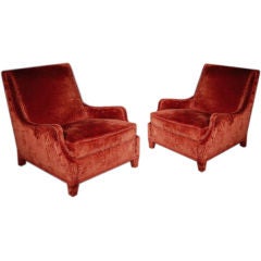 A Pair of French Cotton Velvet Upholstered Armchairs