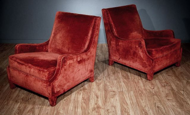 A Pair of French Cotton Velvet Upholstered Armchairs