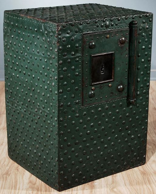 An Industrian French Green Metal Coffer