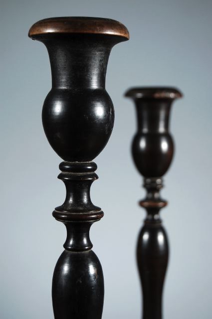 A Rare Set of 4 Belgian Cherry and Ebonized Candlesticks
