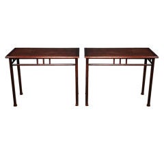 Vintage A Pair of Spanish Walnut and Metal Consoles