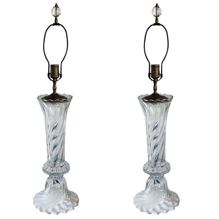 Pair of Swirled Glass Lamps For Sale