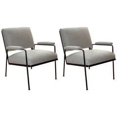 Pair of Iron Frame Midcentury Lounge Chairs