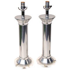 Pair of Aluminum and Lucite Table Lamps