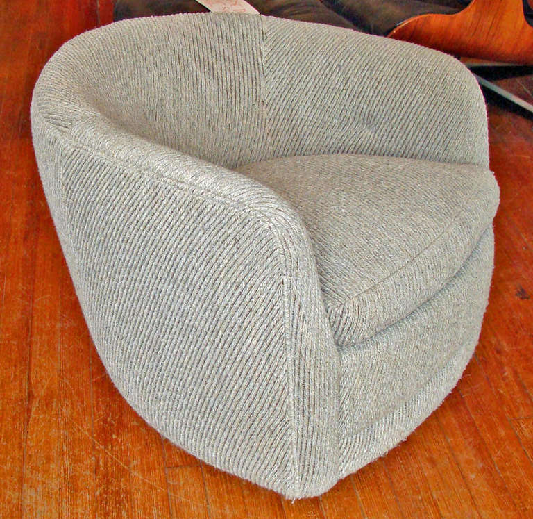 Superb pair of Baughman Tub chairs with great bones.   Retains a vintage high-end cotton/linen twill fabric which is still usable but would be stunning with a re-do.  Structurally sound.