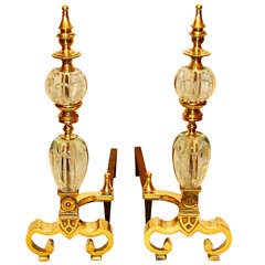 Brass and Crystal Andirons