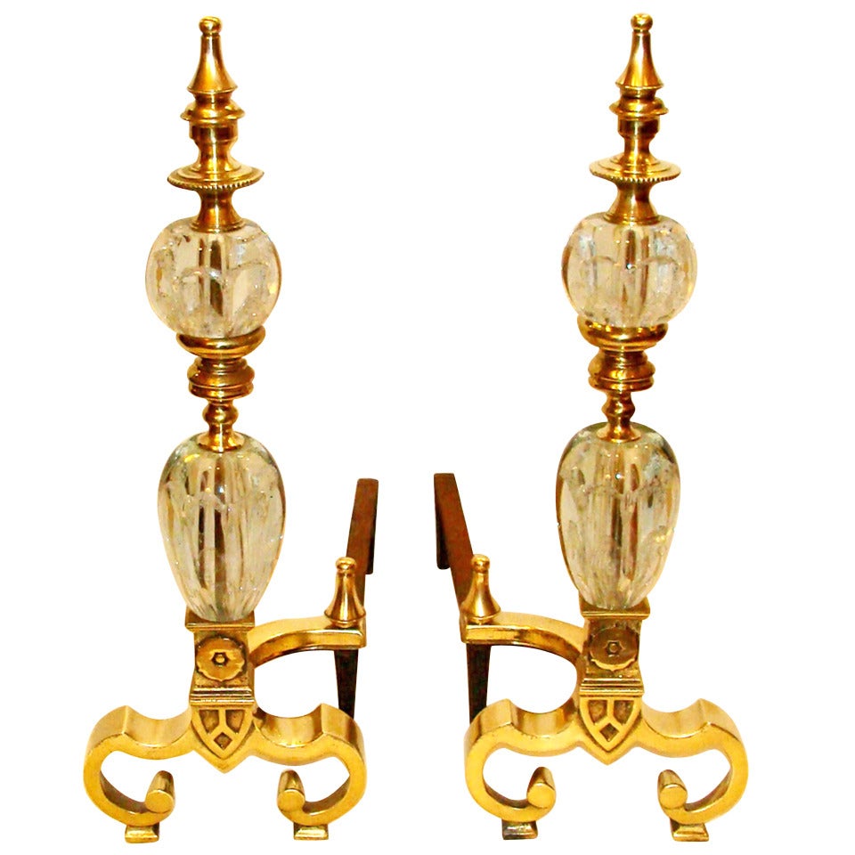 Brass and Crystal Andirons