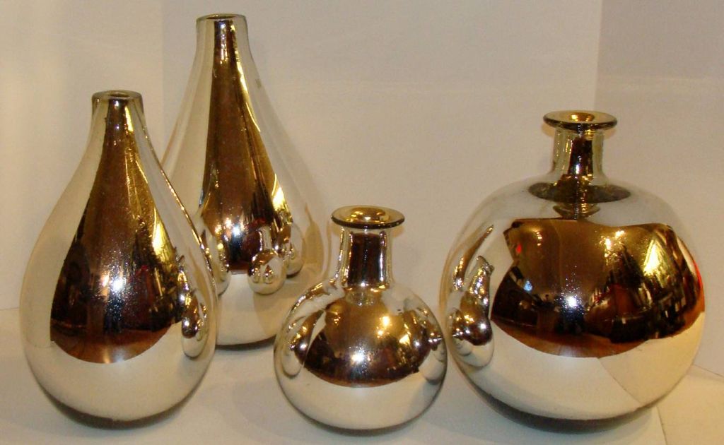 20th Century Two Mercury Glass Bottle Vases