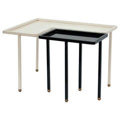 Small Black and White Lacquered Metal Side Table in the style of Mathieu Matégot