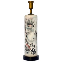 Rare Hand Painted Cylinder Table lamp by TYE of California