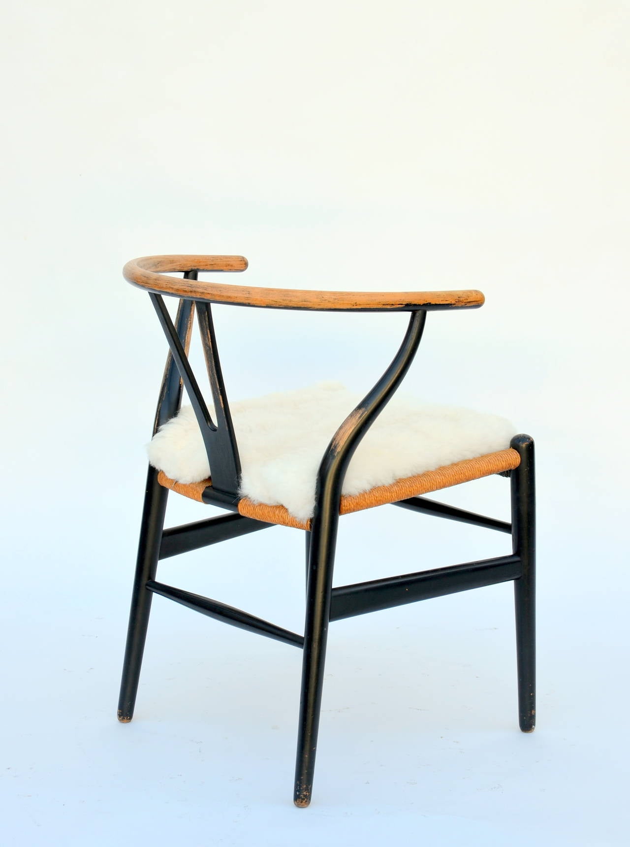 Danish Ebonized Teak and Rope Wishbone Chair by Hans Wegner