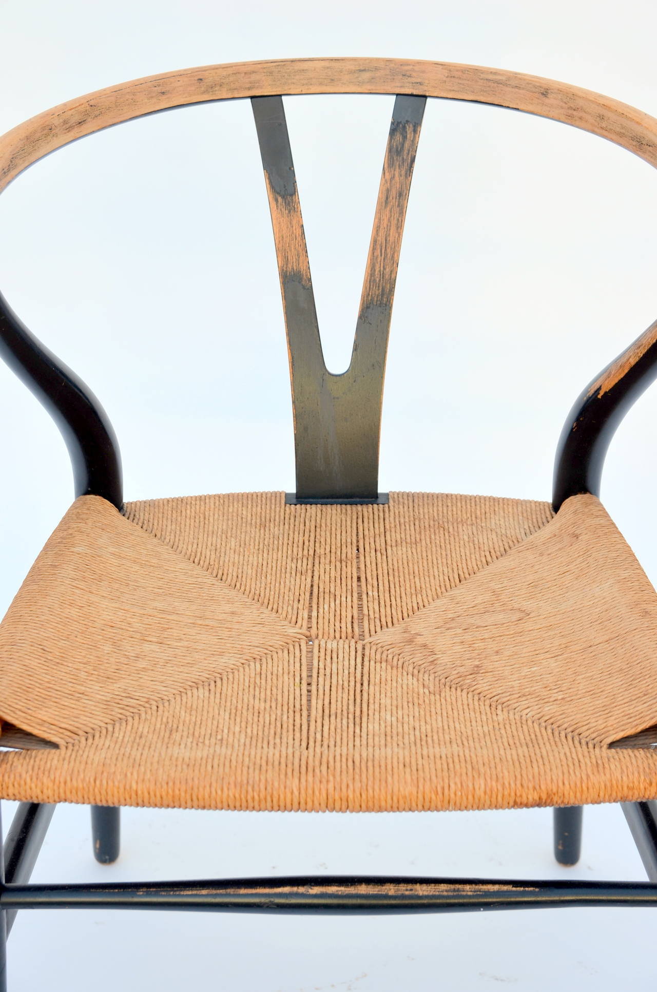 Alpaca Ebonized Teak and Rope Wishbone Chair by Hans Wegner