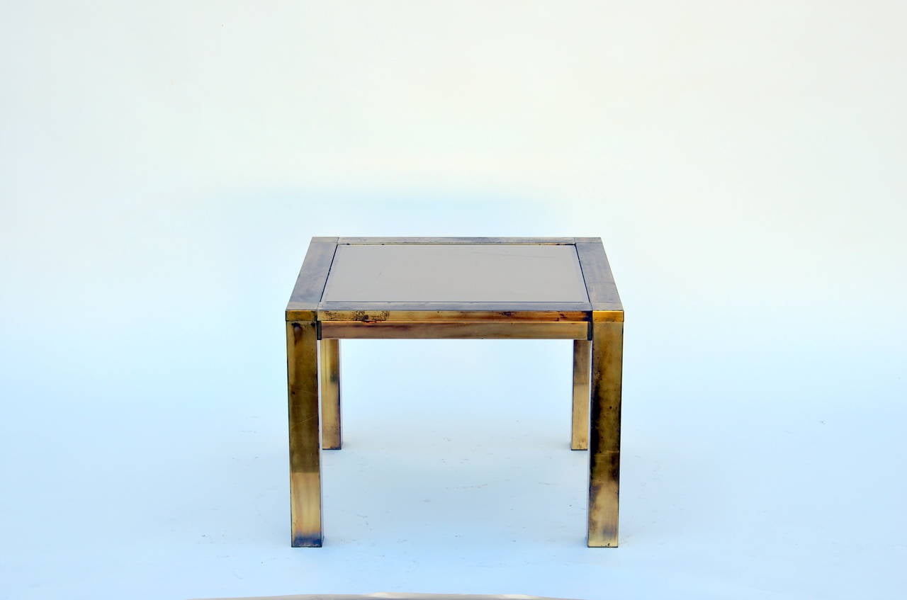 Bronzed French 60's Patinated Brass and Bronze Mirrored Side Table