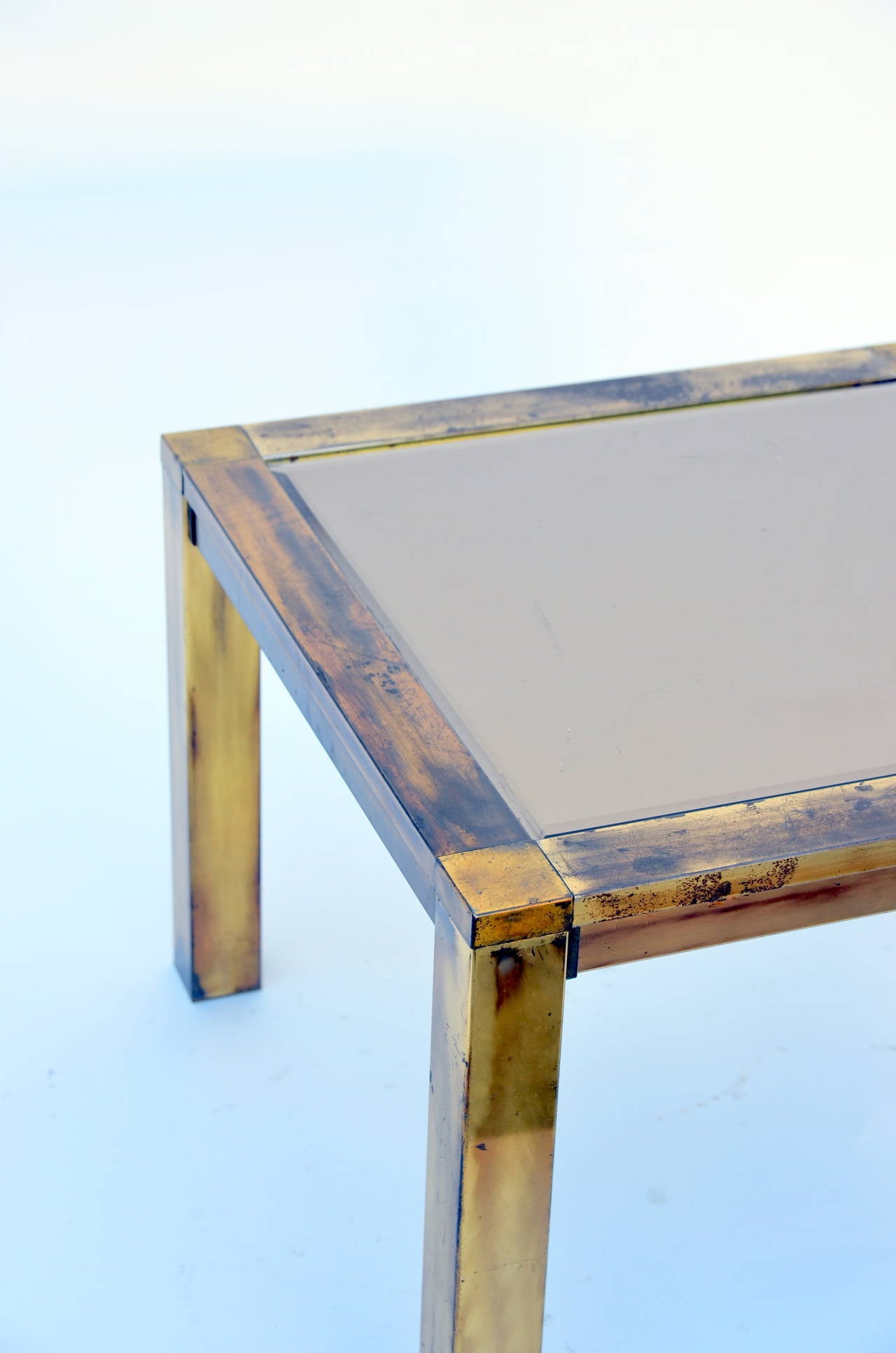 Mid-20th Century French 60's Patinated Brass and Bronze Mirrored Side Table