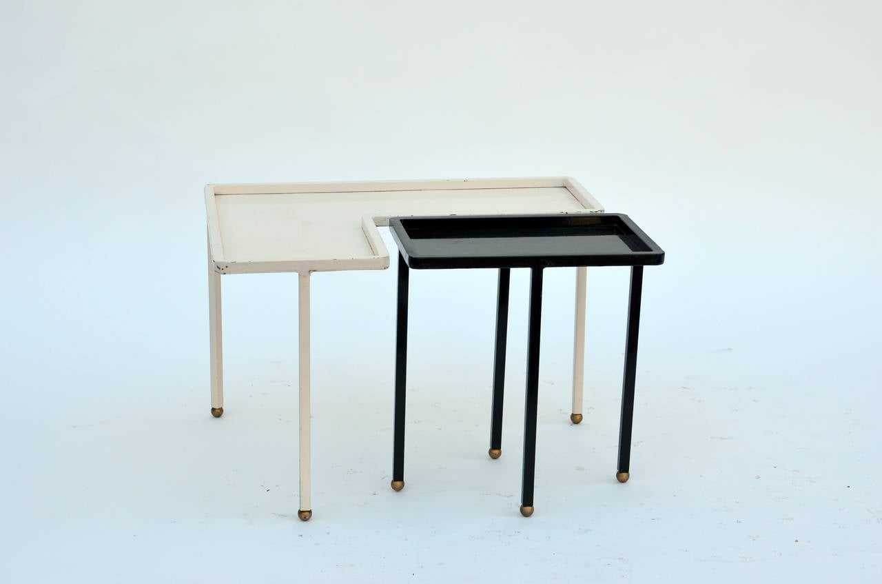 Modern Small Black and White Lacquered Metal Side Table in the style of Mathieu Matégot