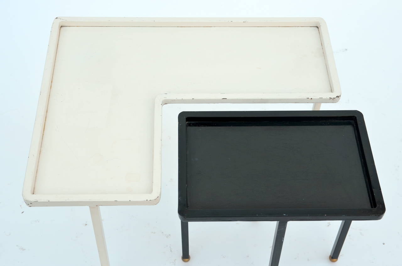 French Small Black and White Lacquered Metal Side Table in the style of Mathieu Matégot