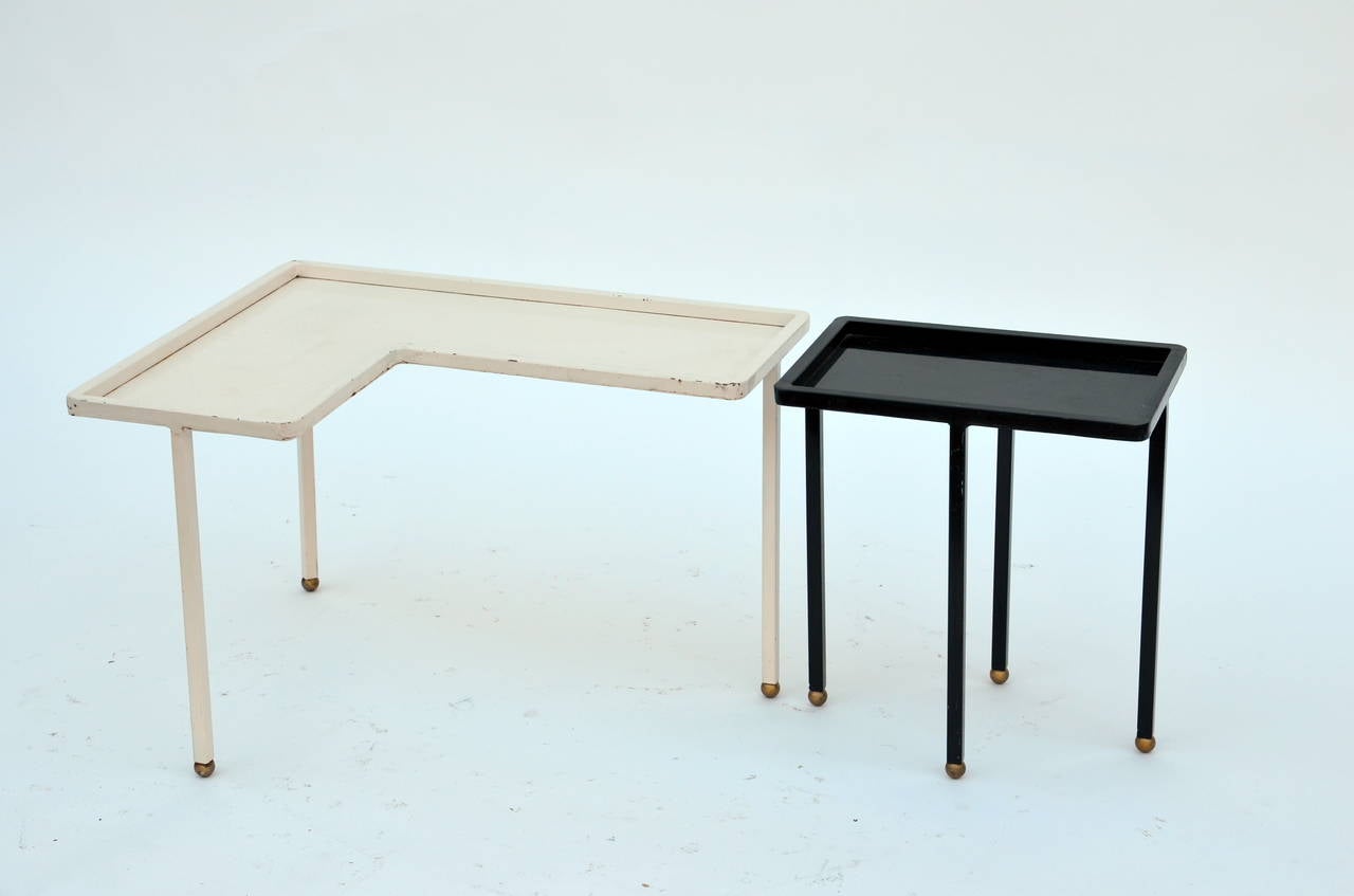 Painted Small Black and White Lacquered Metal Side Table in the style of Mathieu Matégot