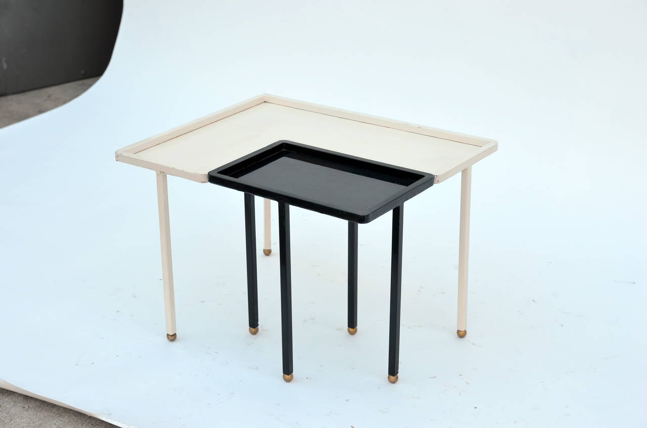Small Black and White Lacquered Metal Side Table in the style of Mathieu Matégot In Good Condition In Los Angeles, CA