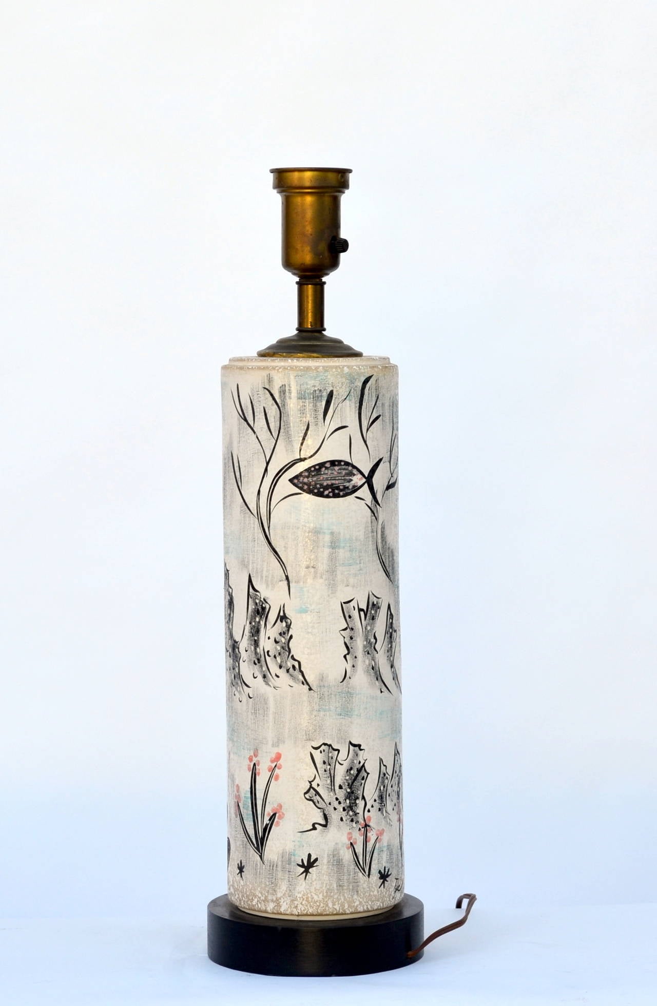 Américain Rare lampe de bureau cylindrique peinte à la main par TYE de Californie en vente
