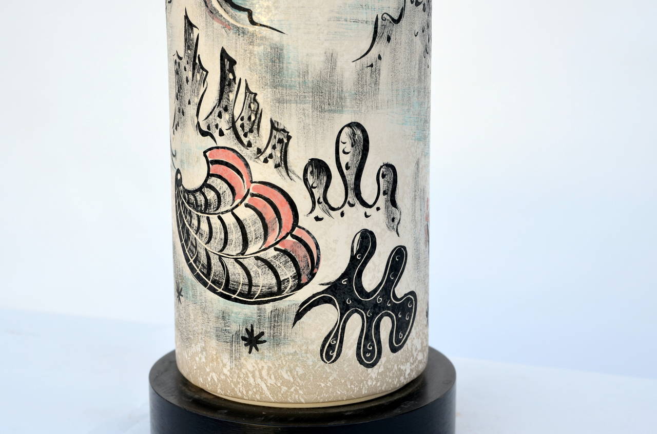 Rare Hand Painted Cylinder Table lamp by TYE of California For Sale 1