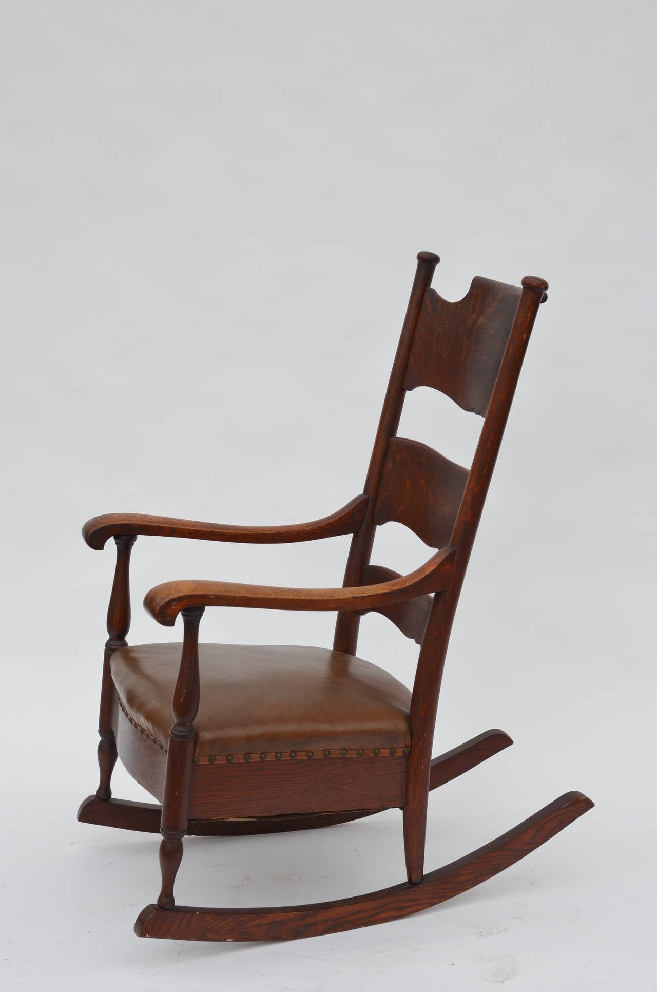 American Comfortable Arts & Crafts Carved Oak Rocking Chair
