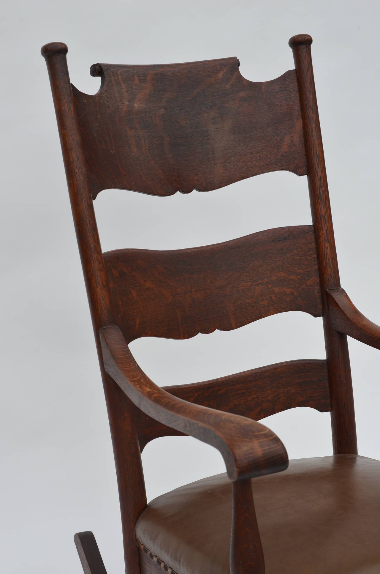 Early 20th Century Comfortable Arts & Crafts Carved Oak Rocking Chair