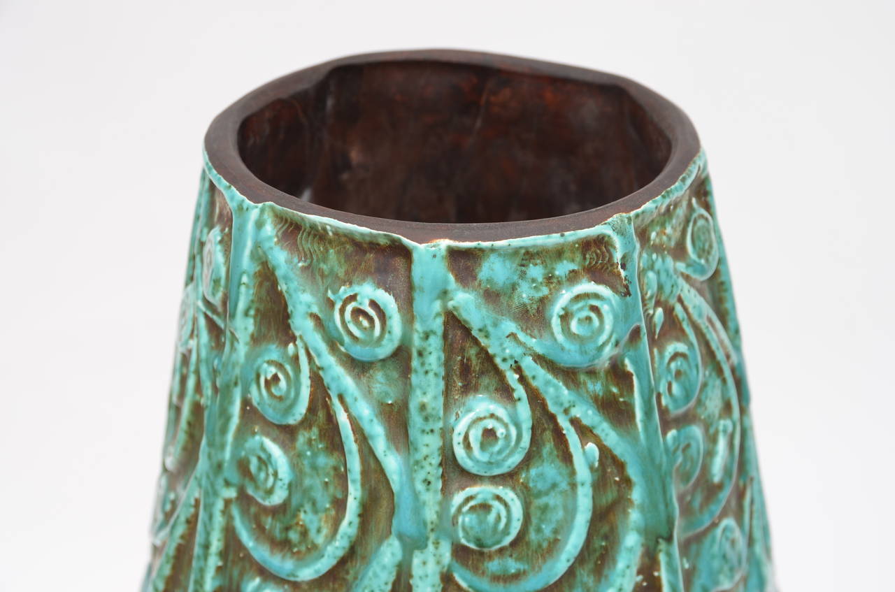 Glazed Large Intricate Art Deco Ceramic Vase