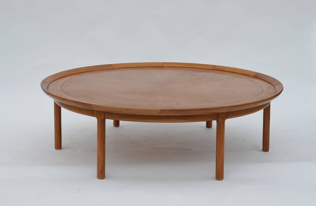 Exceptional Oversized Round Coffee Table. Amazing woodwork with butterfly joints.