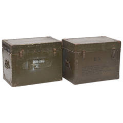 Retro Pair of Solid Military Trunk Side Tables / Coffee Table