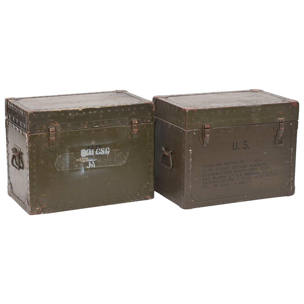 Pair of Solid Military Trunk Side Tables / Coffee Table