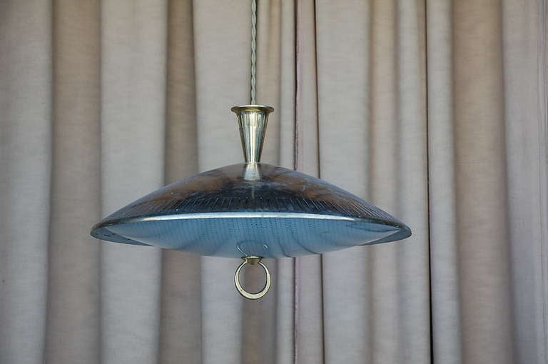 Americano Lampada a sospensione chic in ottone e vetro testurizzato in vendita