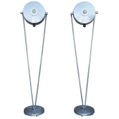 Pair of polished steel industrial floor lamps 11