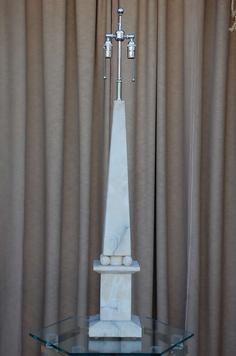 French Spectacular Alabaster Obelisk Lamp For Sale