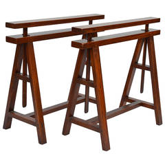 Pair of Sturdy Architectural Craftsman Trestle Table Bases