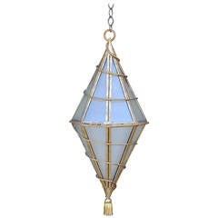 Large Italian Glass and Gilt Metal Geometric Hanging Lantern