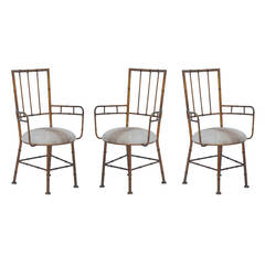 Set of 3 Iron and Calf Hide Armchairs 11