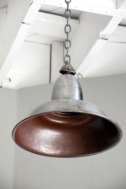 Polished Steel French Industrial Hanging Light In Excellent Condition In Los Angeles, CA