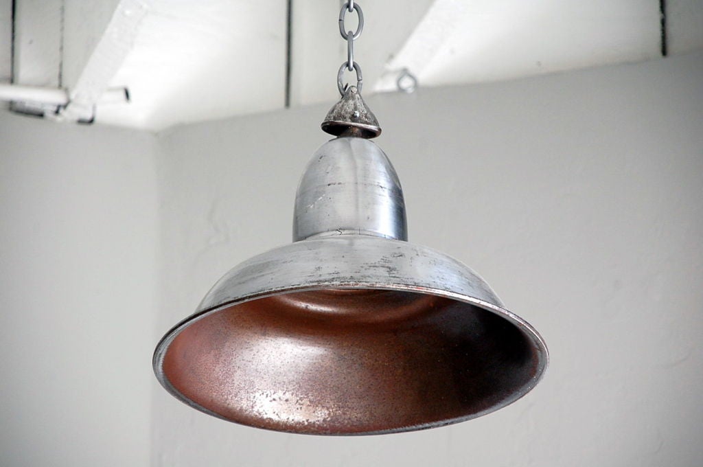 Mid-20th Century Polished Steel French Industrial Hanging Light