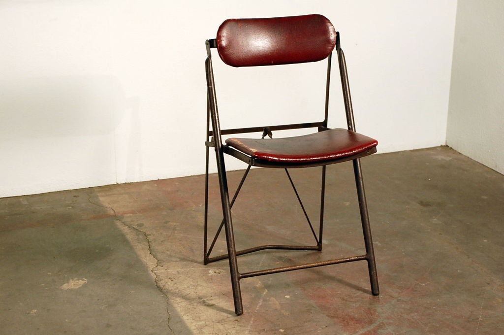 Fauteuil pliant industriel français en cuir Bienaise