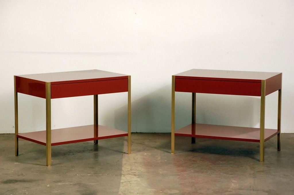 Pair of oxblood lacquer night stands In Excellent Condition In Los Angeles, CA