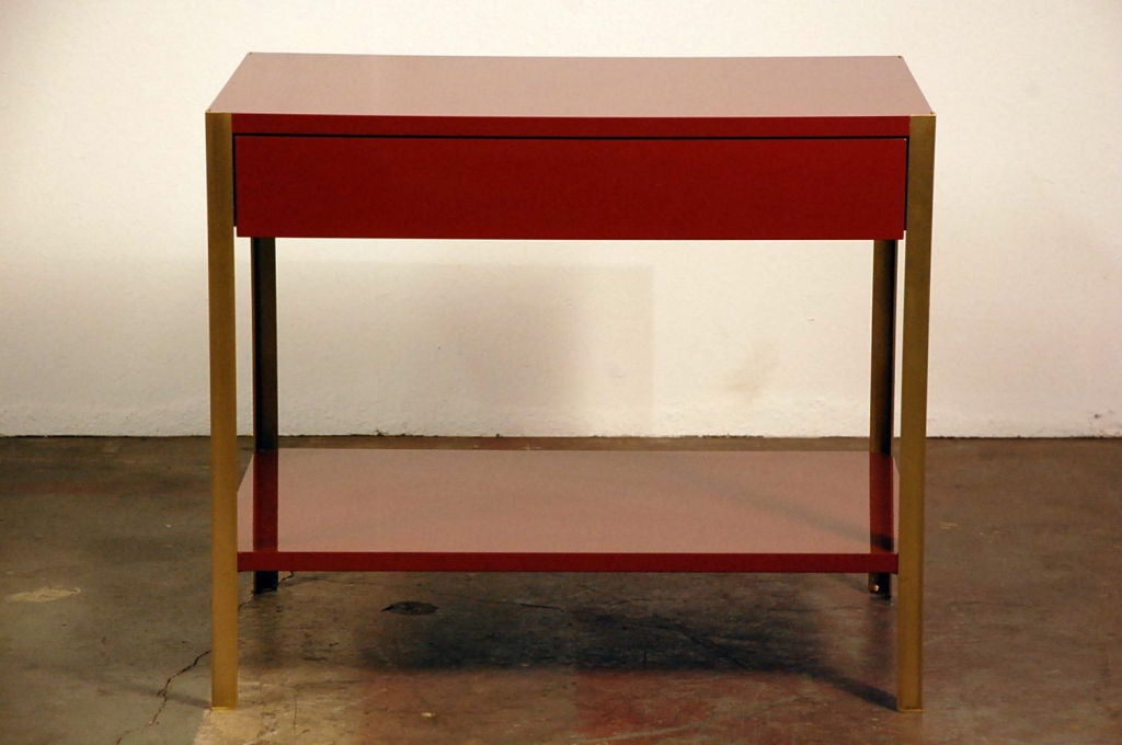 Brass Pair of oxblood lacquer night stands