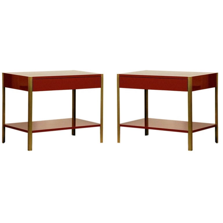 Pair of oxblood lacquer night stands